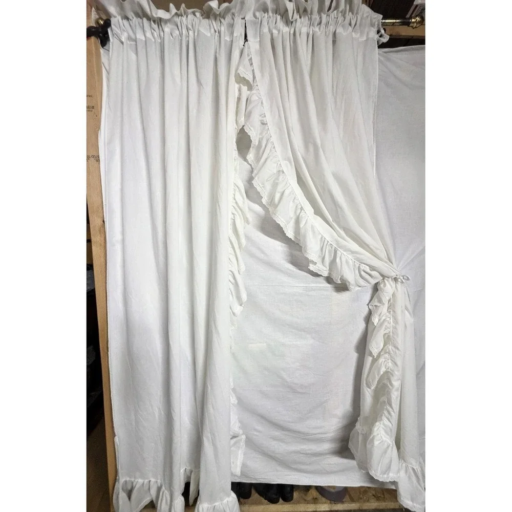 Vintage White Ruffled Priscilla Curtains 45 x 76 Cottage Farmhouse 70/30 Pair